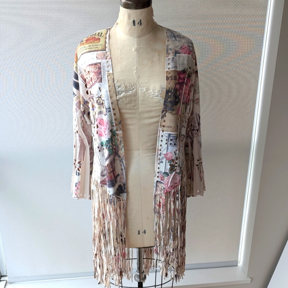 Faux Suede Fringe Cardigan